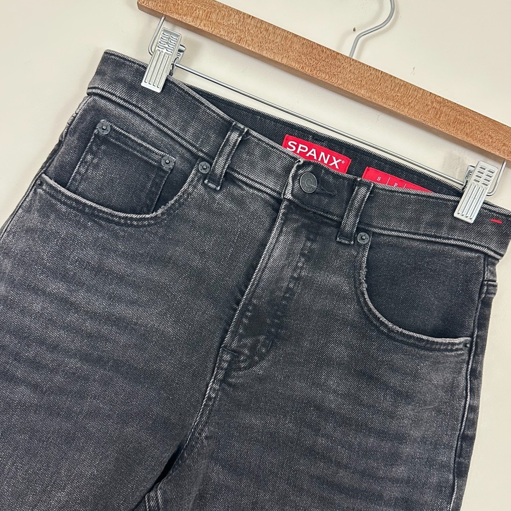 Spanx Jeans Black Denim Cotton Stretch Regular Fit Straight Leg Womens Small